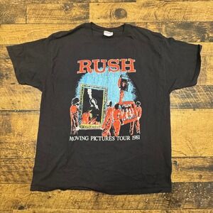 Modern Rush Moving Pictures Tour 1981 Black Hanes Heavyweight T Shirt Adult XL